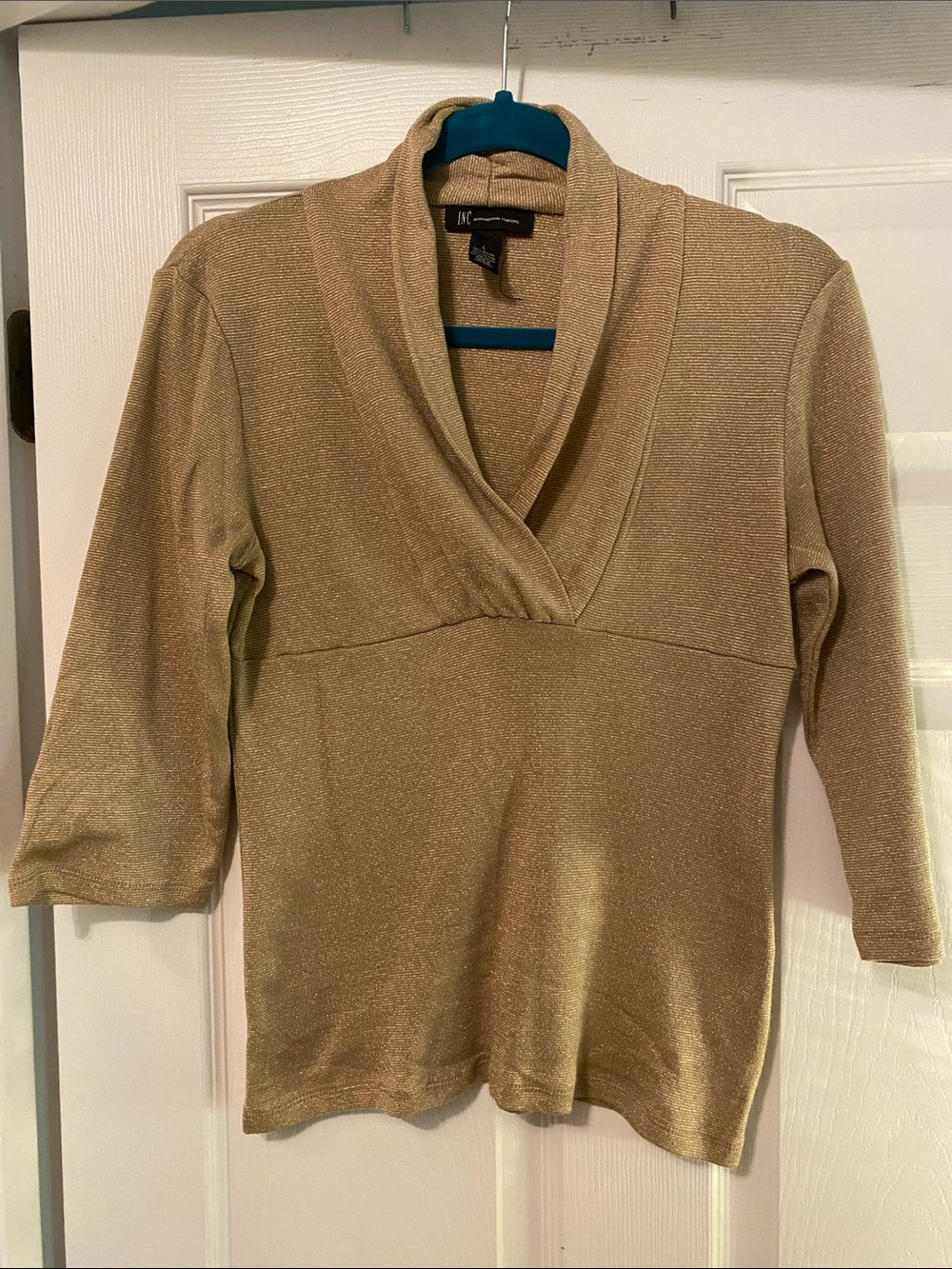 INC International Concepts Gold Shimmer Cowl Neck Sweater